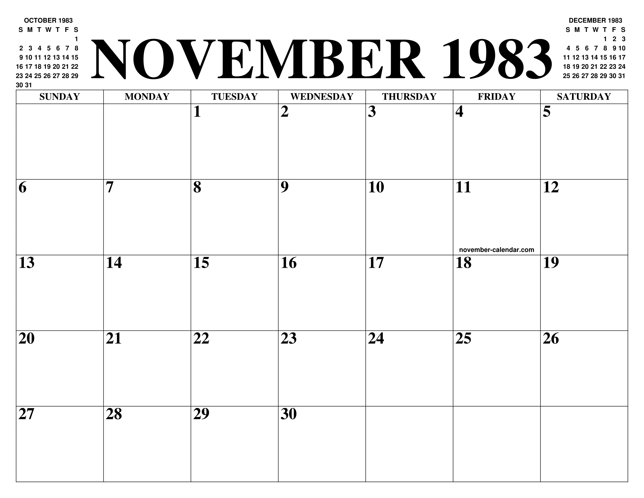 NOVEMBER 1983 CALENDAR OF THE MONTH: FREE PRINTABLE NOVEMBER CALENDAR OF THE YEAR - AGENDA NOVEMBER 1983 CALENDAR OF THE MONTH: FREE PRINTABLE NOVEMBER CALENDAR OF THE YEAR - AGENDA