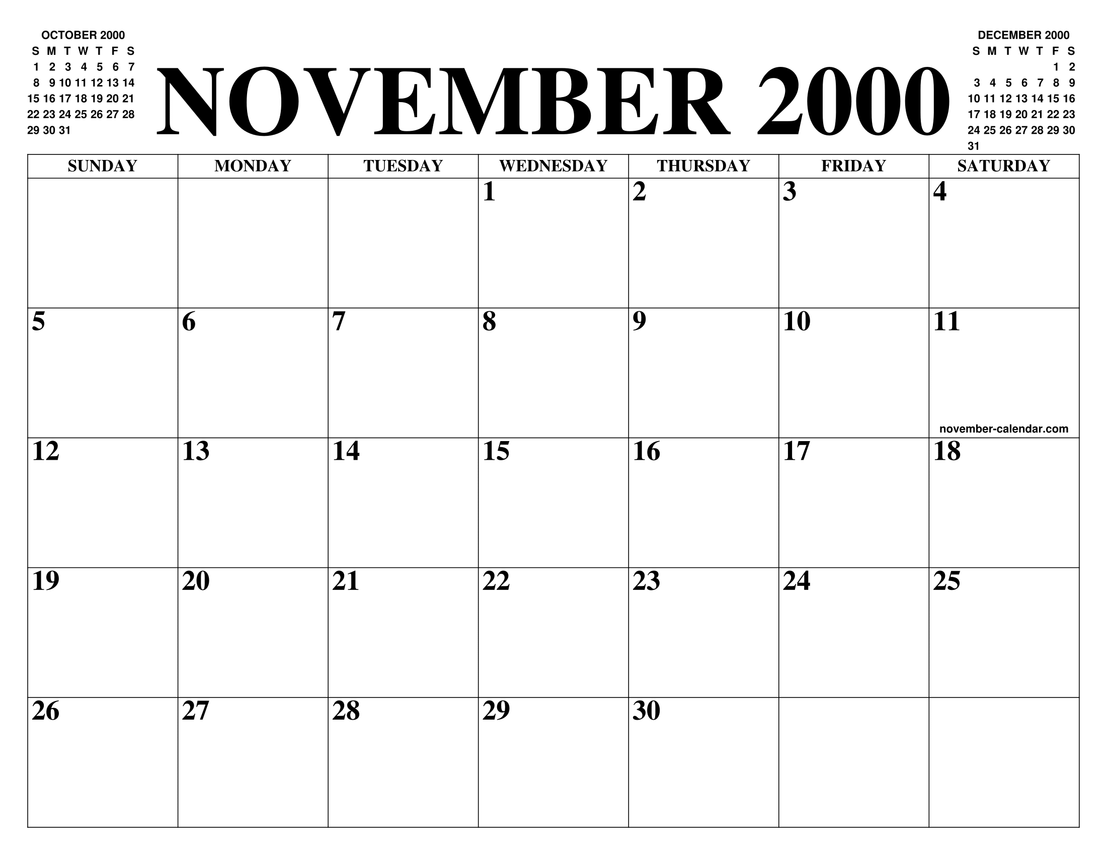NOVEMBER 2000 CALENDAR OF THE MONTH FREE PRINTABLE NOVEMBER CALENDAR NOVEMBER 2000 CALENDAR OF THE MONTH FREE PRINTABLE NOVEMBER CALENDAR