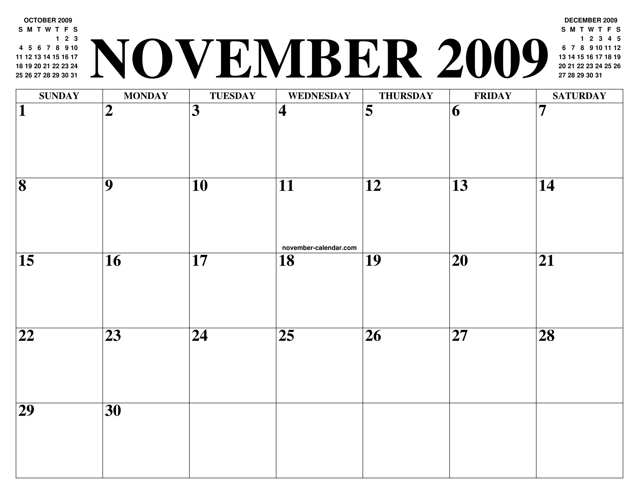NOVEMBER 2009 CALENDAR OF THE MONTH: FREE PRINTABLE NOVEMBER