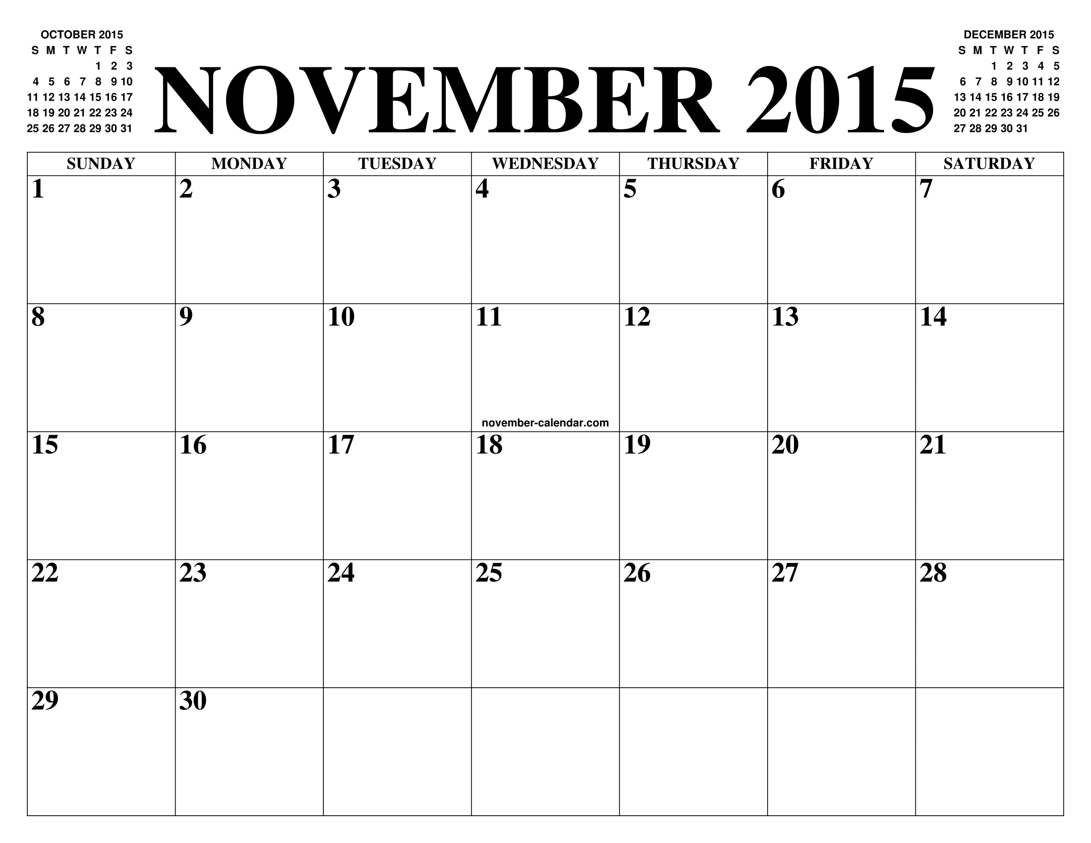 November 2015 Calendar Of The Month Free Printable November Calendar Of The Year Agenda